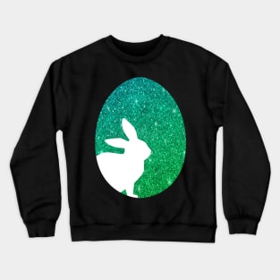 Easter Bunny Silhouette in Green Ombre Faux Glitter Easter Egg Crewneck Sweatshirt